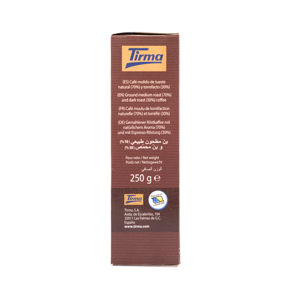 Tirma Soft Ground Blend Coffee with Ingredients label. Spanish Coffee made in Spain.