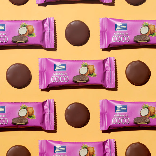 7 Coconut Biscuit covered in Milk Chocolate 200 g with 7 covered milk chocolate coconut biscuits. Spanish coconut biscuits made in Spain.