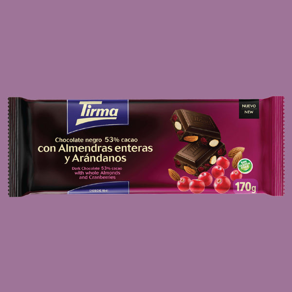 53% Dark Chocolate with Whole Almonds & Cranberries, 170g