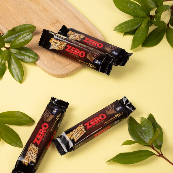 70% dark chocolate wafers against a yellow background