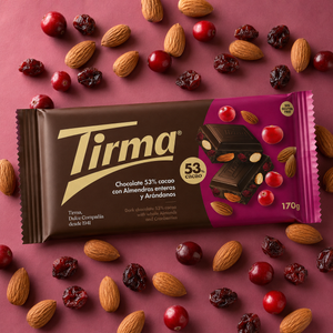 53% Dark Chocolate with Whole Almonds & Cranberries, 170g