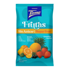 Front packaging of individually wrapped fruit candies without sugar