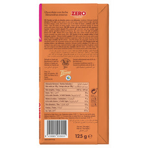 ZERO Milk Chocolate with Whole Almonds, 125g No Added Sugars