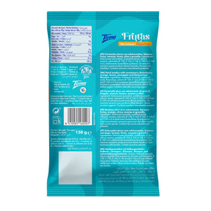 Back packaging with barcode, nutrition facts, and ingredients in multiple languages