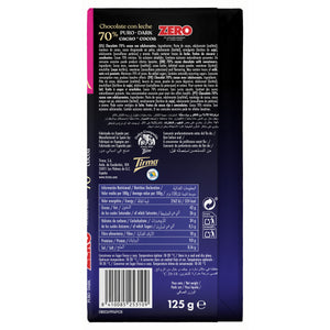ZERO 70% Dark Chocolate Bar - No Added Sugars 125g