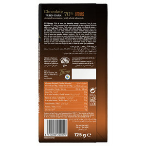 Dark Chocolate 70% with Whole Almonds, 125g