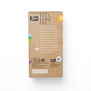 Tirma Organic Blend Coffee 250 g back information. Spanish coffee made in Spain.
