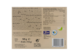 Tirma Snack Be Zero 70% dark chocolate nutritional and ingredients information on the back of the box. Ingredients available in English, Spanish, French and Arabic. Spanish biscuit made in Spain.