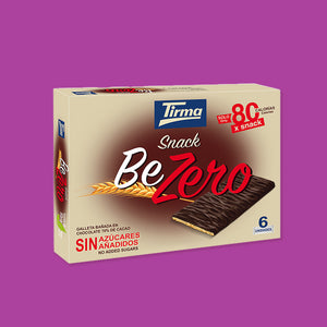 Tirma Snack BeZero 70% Dark Chocolate - No Added Sugars 105 g in a pink background. Spanish biscuits made in Spain.