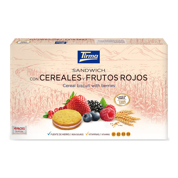 Tirma Cereal and Berry Biscuit Sandwich. Spanish biscuit sandwich made in Spain.