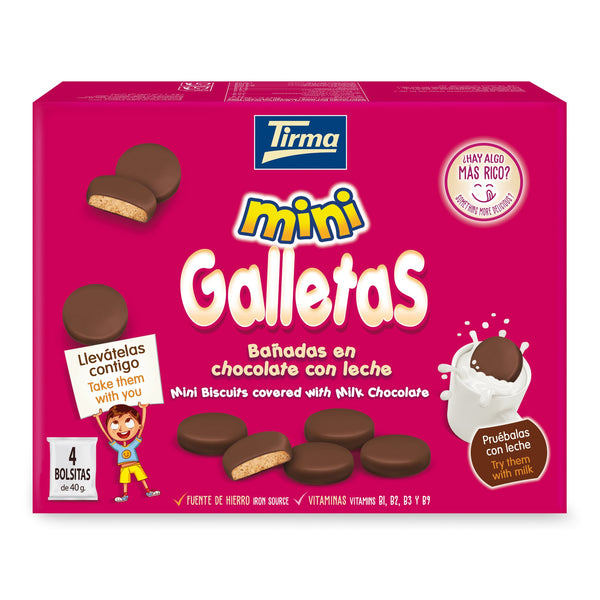 Tirma Mini Milk Chocolate Covered Biscuit 160 g. Spanish mini biscuits made in Spain.