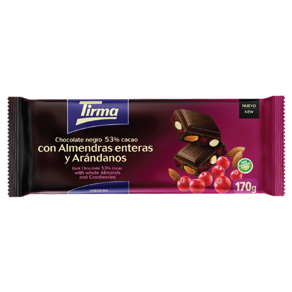 53% Dark Chocolate with Whole Almonds & Cranberries, 170g