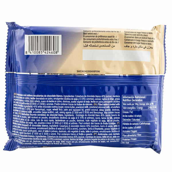 Tirma White Chocolate Wafers Ingredients and Nutritional Value information in Spanish, English, French & Portuguese