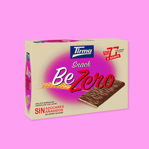 Tirma's Snack BeZero Milk Chocolate Biscuits 105 g in a pink background. Spanish biscuits made in Spain.